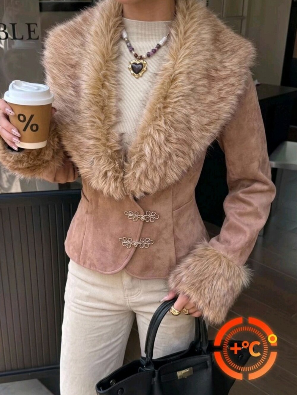 Women's Vintage Faux Fur Patchwork Jacket With Frog Buttons